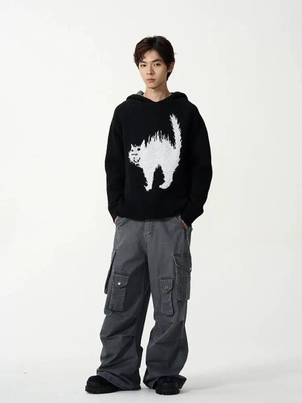 Cat Graphic Hooded Sweater Sale