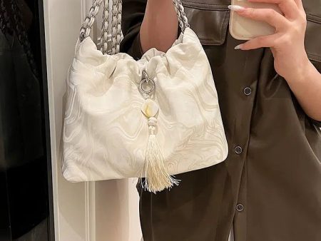 Tassel Accent Braided Handle Bucket Bag Supply