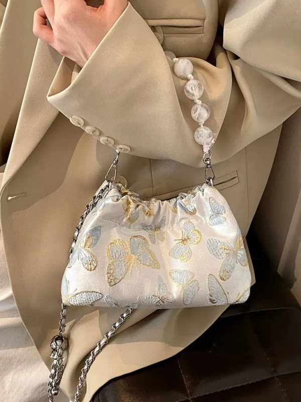 Butterfly Embroidered Beaded Handle Bag Online Sale