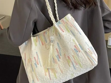 Tassel Embroidered Shoulder Tote Bag Online now