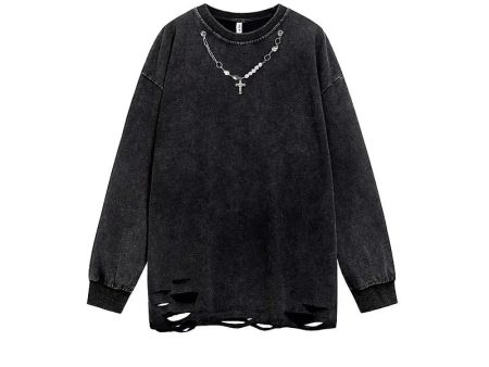 Vintage Chain Detail Distressed Sweatshirt For Discount