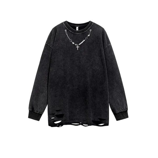 Vintage Chain Detail Distressed Sweatshirt For Discount