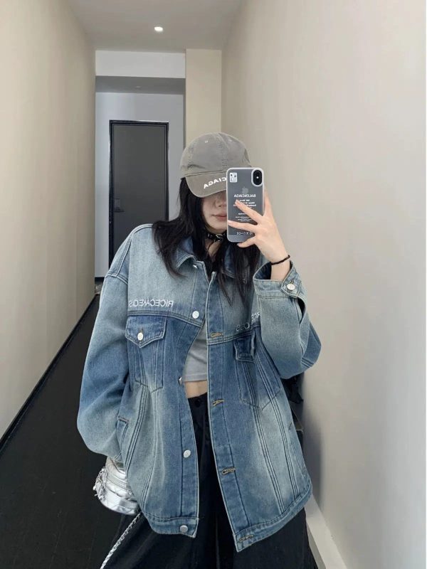 Button Closure Oversized Denim Jacket Hot on Sale