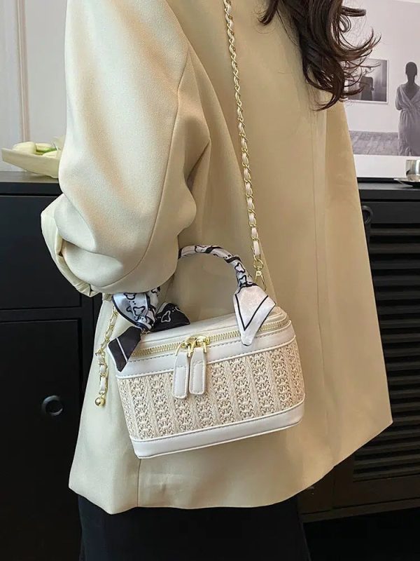 Chain Strap Woven Leather Bucket Bag Hot on Sale