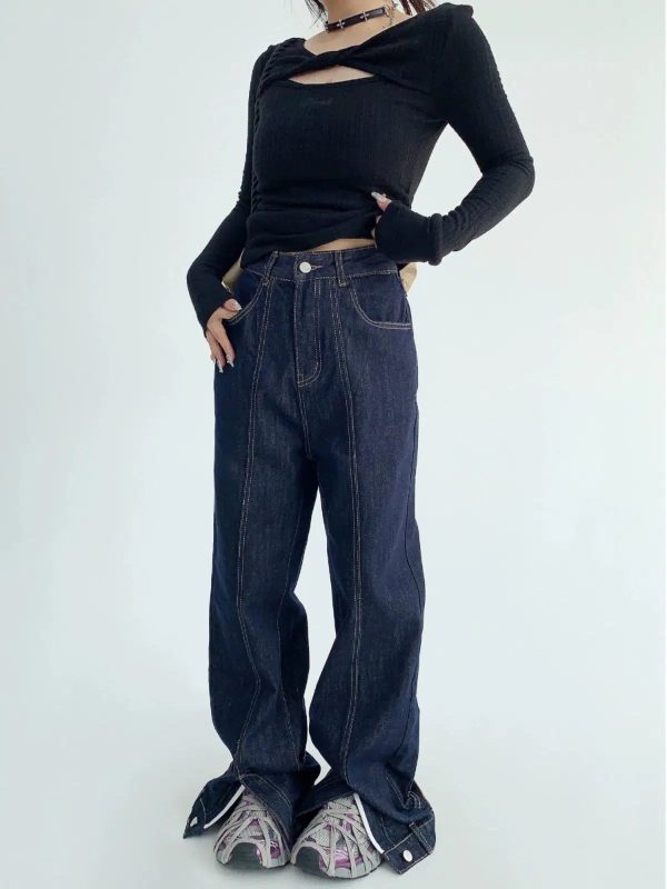 Wide-Leg High-Waisted Denim Pants Online now