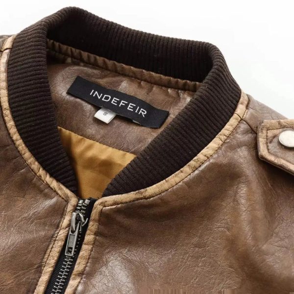 Zipper Pockets Leather Bomber Jacket Supply