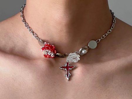 Vintage Floral Cross Pendant Necklace Discount