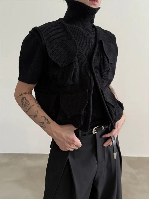 Cargo Pockets Chunky Knit Sleeveless Vest Online Hot Sale