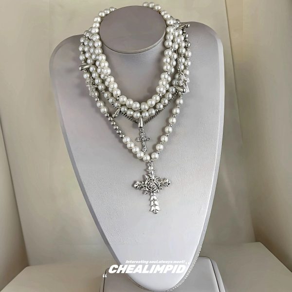 Vintage Cross Pendant Pearl Necklace Online now