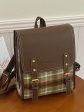 Vintage Plaid Leather Backpack For Sale