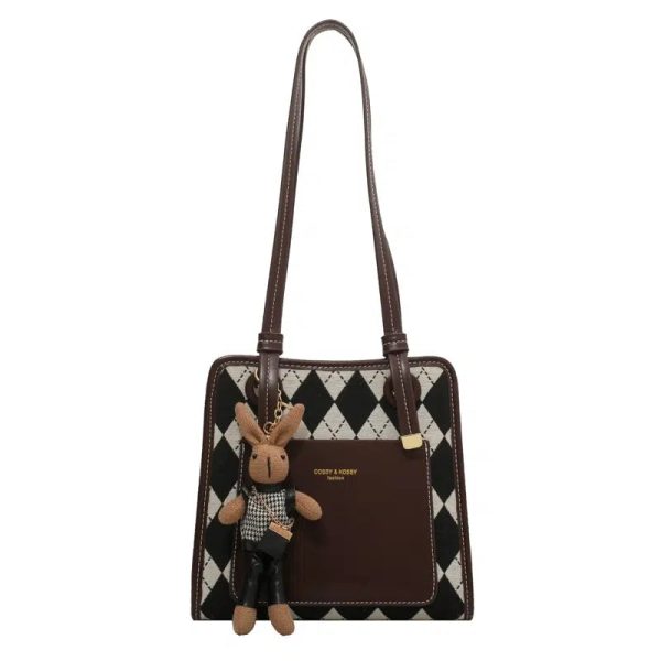 Bunny Keychain Argyle Pattern Tote Bag Hot on Sale