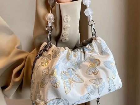 Butterfly Embroidered Beaded Handle Bag Online Sale