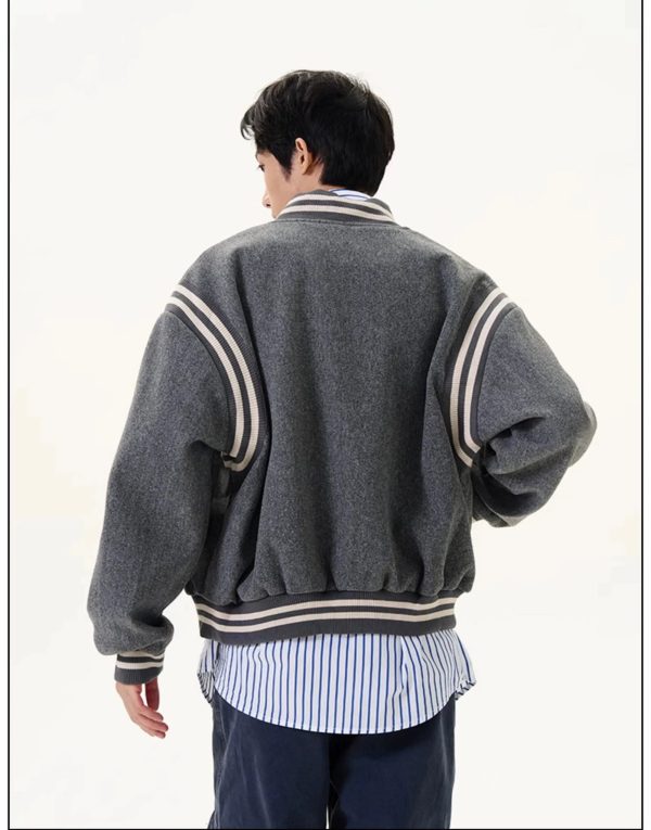 Striped Sleeves Embroidered Varsity Jacket For Discount