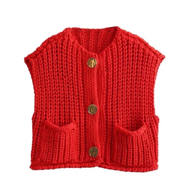 Button Front Knitwear Vest Cheap