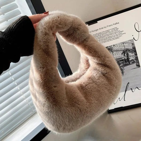 Twist Handle Faux Fur Handbag Online Sale