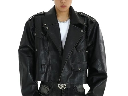 Black Leather Biker Jacket Online now