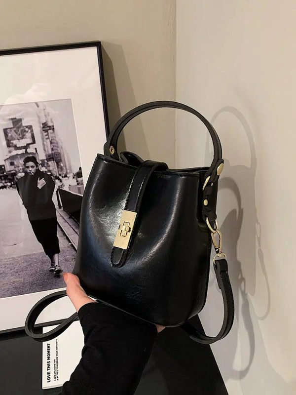 Stylish Metal Buckle Bucket Shaped Bag on Sale