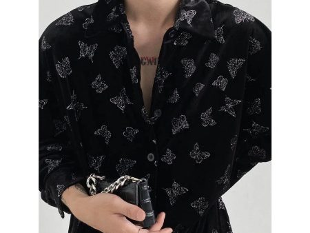 Velvet Butterfly Patterned Shirt For Sale