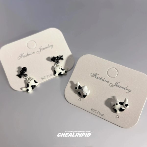 Cartoon Cream Kitten Earrings Online Hot Sale