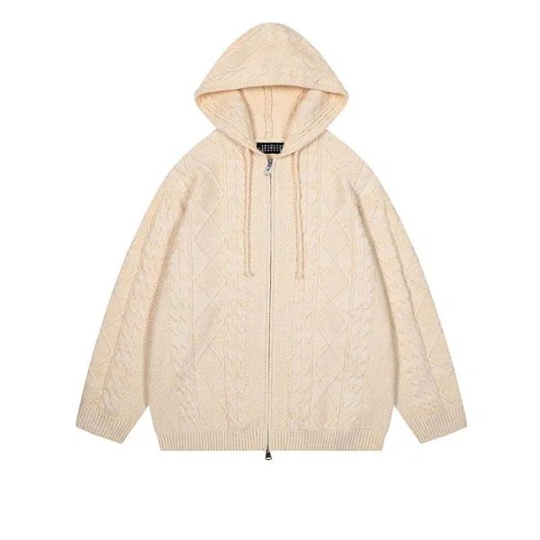 Cable Knit Hooded Zip-Up Cardigan Jacket Discount