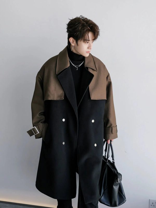 Two-Tone Double-Breasted Wool Coat Sale