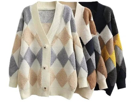 Argyle Pattern Knit Cardigan Online Hot Sale