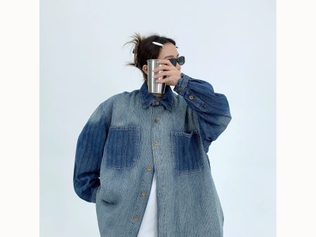 Button Closure Gradient Denim Shirt Online Sale