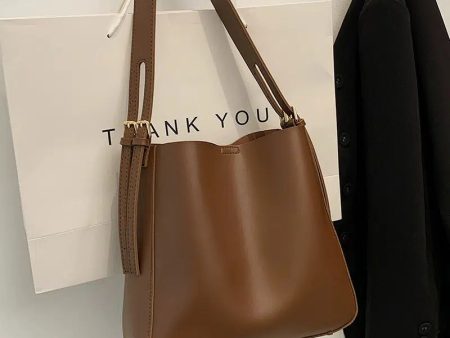 Adjustable Straps Leather Bucket Bag on Sale