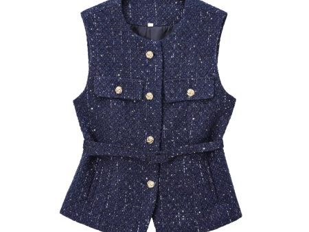 Tweed Button-Up Pockets Vest Supply