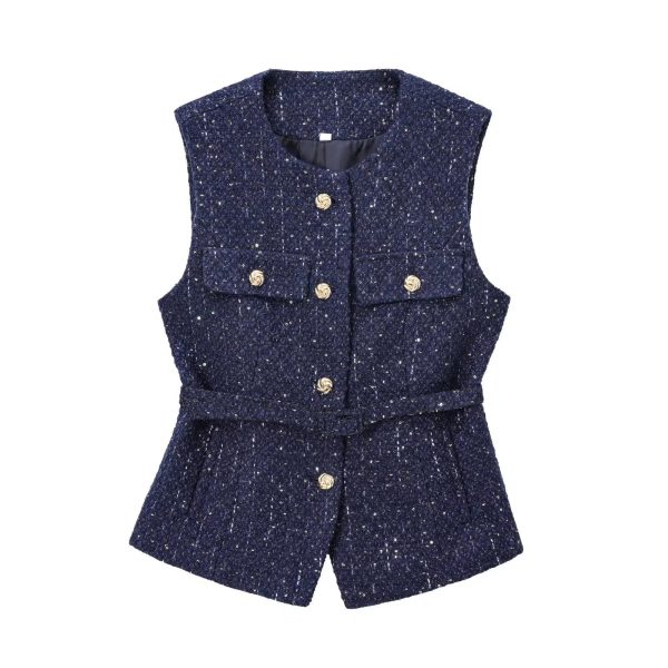 Tweed Button-Up Pockets Vest Supply