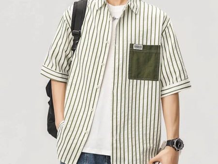 Vertical Striped Lapel Shirt Cheap