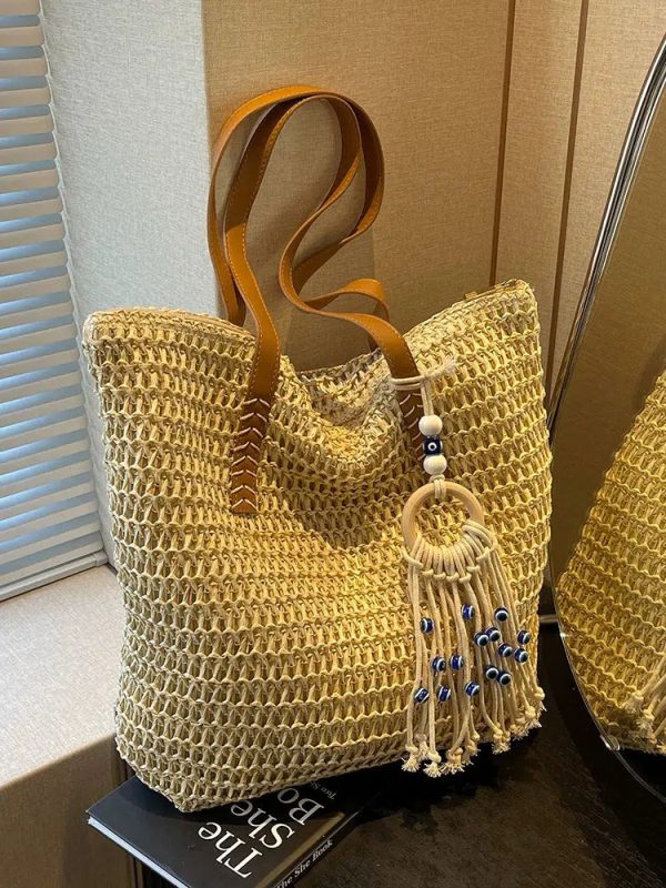 Tassel Charm Handwoven Tote Bag For Sale