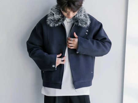 Wool Coat with Faux Fur Collar For Discount