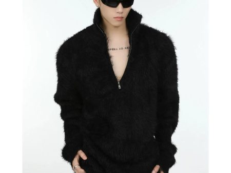 Zip-Up Mink Imitation Knit Sweater Online Hot Sale