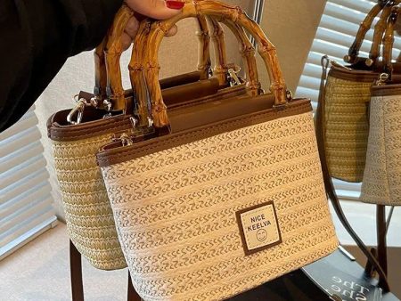 Woven Straw Bamboo Handle Bucket Bag Supply