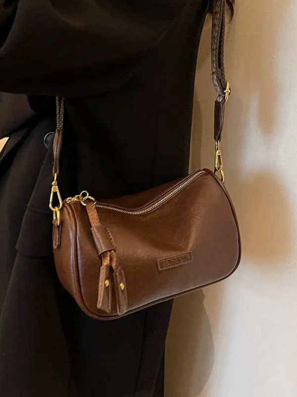 Tassel Accent Leather Shoulder Bag Discount