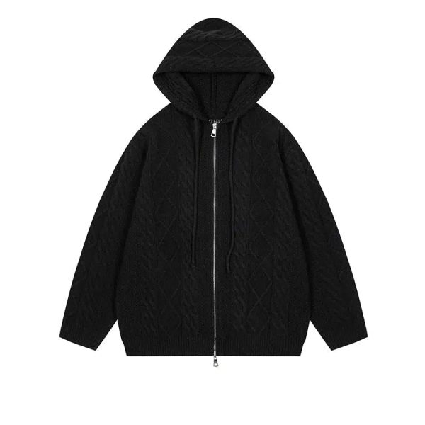 Cable Knit Hooded Zip-Up Cardigan Jacket Discount