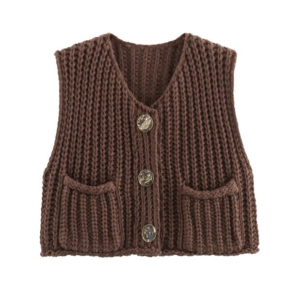 Button Front Knitwear Vest Cheap