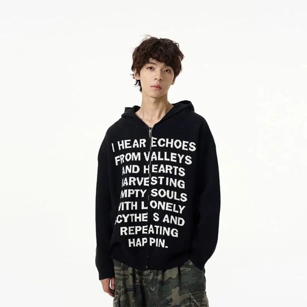 Text Print Hooded Sweater Online now