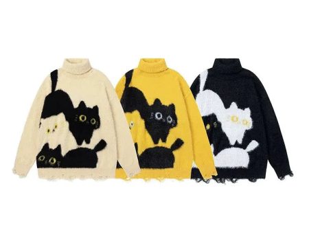 Cat Graphic Turtleneck Sweater on Sale