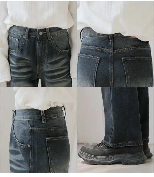 Wide-Leg Straight-leg Blue Jeans Supply