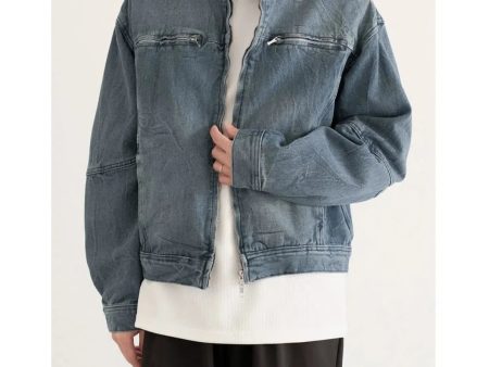 Casual Zip Front Denim Jacket For Discount