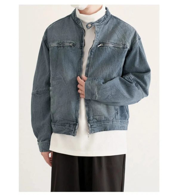 Casual Zip Front Denim Jacket For Discount