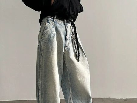 Wide Leg Distressed Denim Pants For Discount