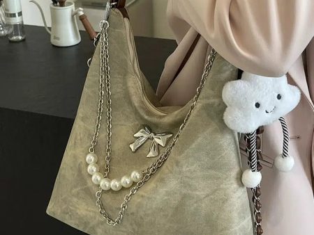 Bow Decorative Pearl Chain Shoulder Bag For Sale