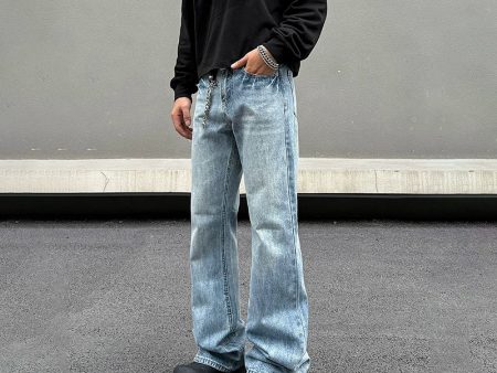 Blue Vintage Straight-Leg Denim Pants For Cheap