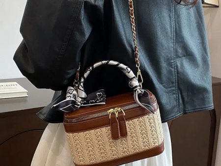 Chain Strap Woven Leather Bucket Bag Hot on Sale