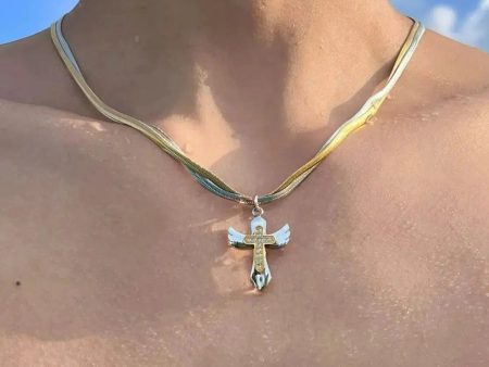 Winged Cross Pendant Necklace Fashion