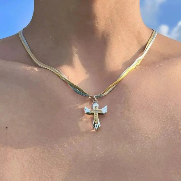 Winged Cross Pendant Necklace Fashion