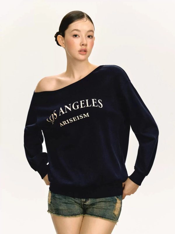 Text Print Off-Shoulder Pullover Fashion